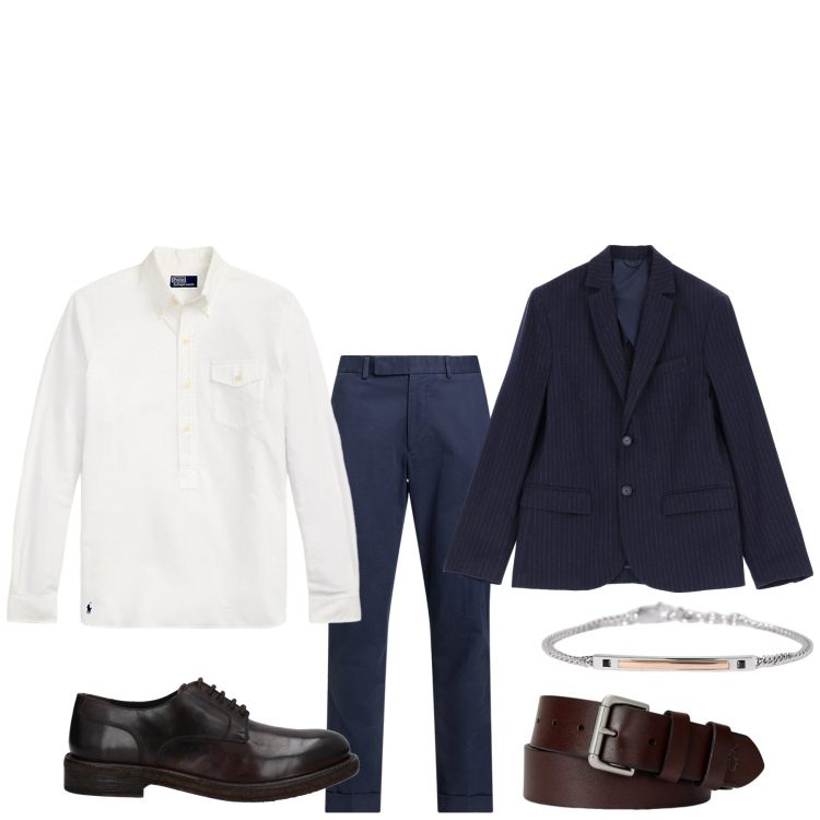 Outfit uomo - Cena aziendale natalizia. Stile Business/Elegante per Serata speciale. Abbinamento con scarpe stringate, braccialetti, giacche, cinture, pantaloni chino, camicie.
