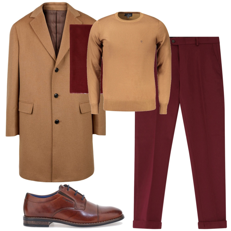 Outfit uomo - Classic Winter. Stile Business/Elegante per Tutti i giorni. Abbinamento con pantaloni, sciarpe, cappotti, scarpe stringate, maglieria.