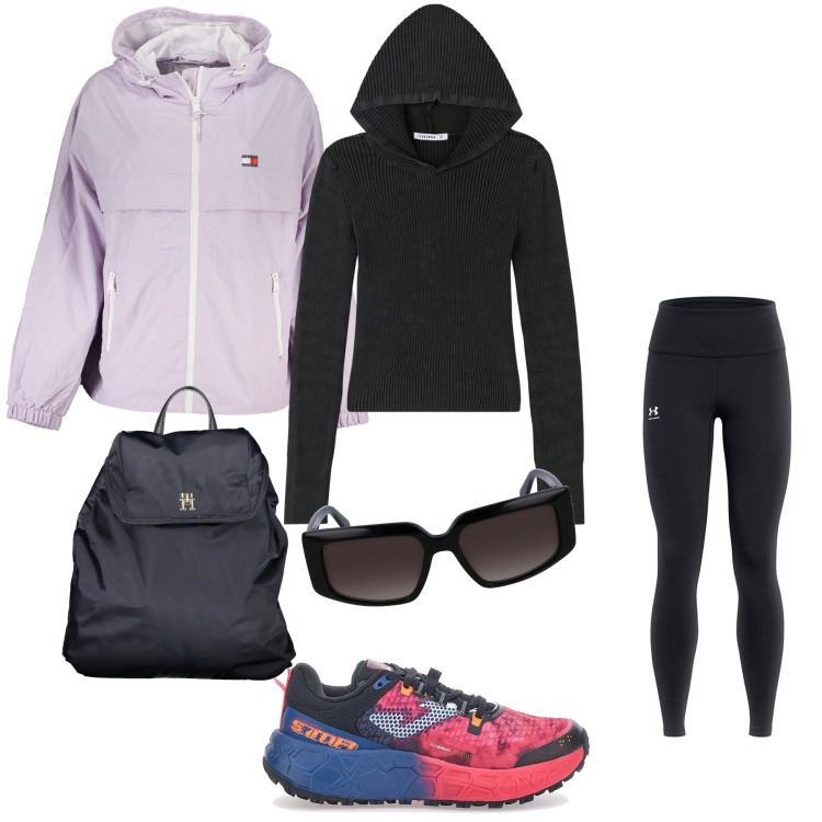 Outfit donna - Corsetta a colori. Stile Casual per Sport. Abbinamento con t-shirt sportive, scarpe sportive, occhiali da sole, giacche sportive, zaini, leggings.