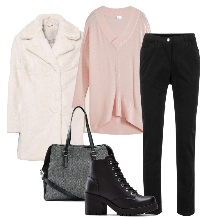 Outfit donna - Le francesine con tacco. Stile Casual chic per Serata fuori. Abbinamento con pantaloni, stivaletti, borse a mano, maglieria, ecopellicce.