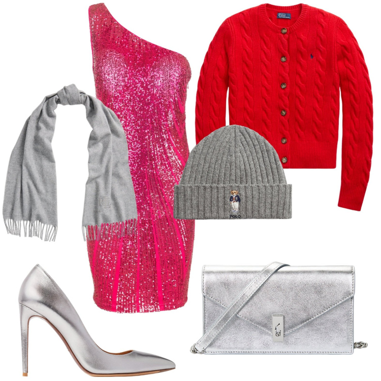 Outfit donna - Cosy Christmas Style. Stile Bon Ton per Serata fuori. Abbinamento con vestiti asimmetrici, sciarpe, décolleté, clutch, berretti, cardigans.