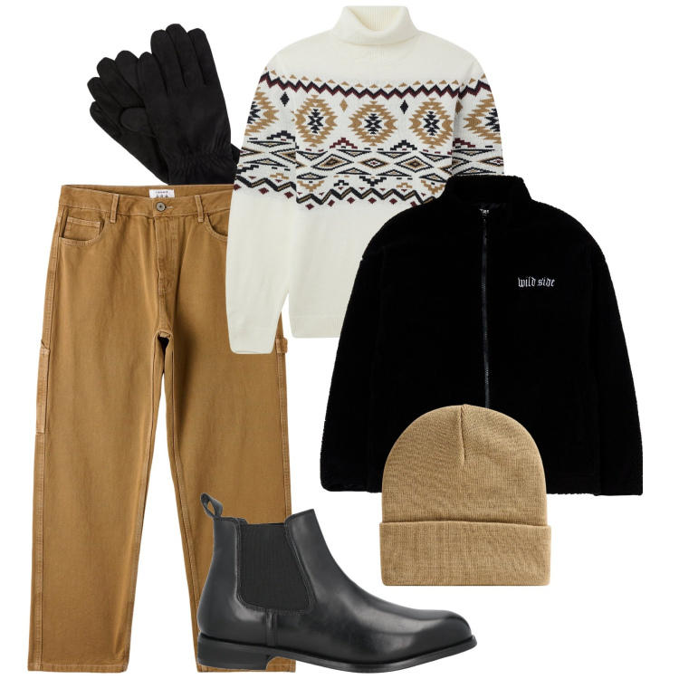 Outfit uomo - Let it winter!. Stile Casual per Tutti i giorni. Abbinamento con stivali e stivaletti, maglieria, giacche, pantaloni, berretti, guanti.