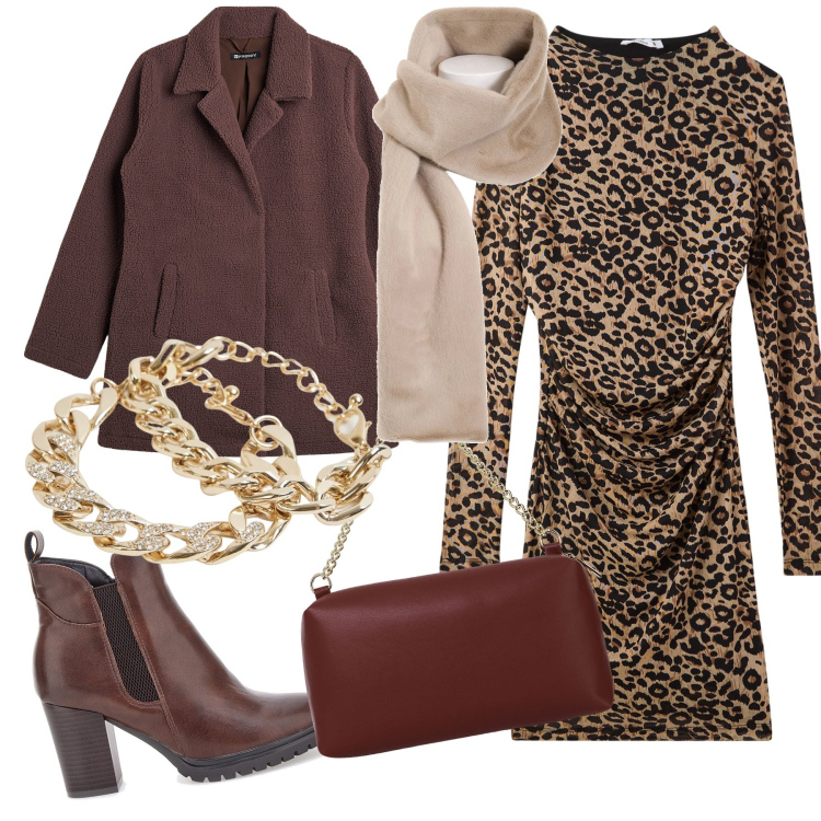 Outfit donna - Domenica al ristorante. Stile Chic per Tutti i giorni. Abbinamento con vestiti lunghi, braccialetti, blazer, foulard, borse a tracolla, stivaletti.