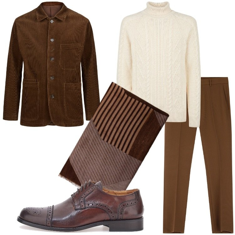 Outfit uomo - Giacca in velluto a dicembre. Stile Trendy per Serata speciale. Abbinamento con pantaloni, sciarpe, giacche, scarpe stringate, maglieria.