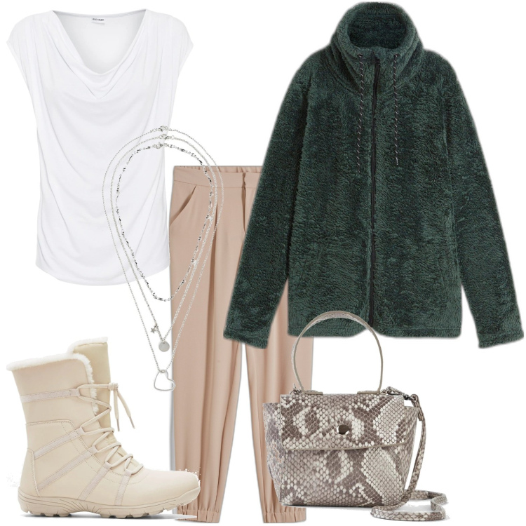 Outfit donna - Bonprix - Party Glam. Stile Chic per Serata fuori. Abbinamento con maglieria, collane, blazer, stivaletti, borse a tracolla, pantaloni.