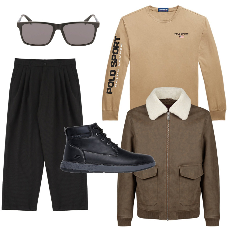 Outfit uomo - Stile metropolitano. Stile Trendy per Ufficio. Abbinamento con pantaloni, t-shirt, stivali e stivaletti, giacche, occhiali da sole.