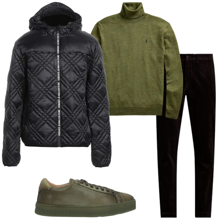 Outfit uomo - In città. Stile Urban per Tutti i giorni. Abbinamento con piumini, sneakers, pantaloni, maglieria.