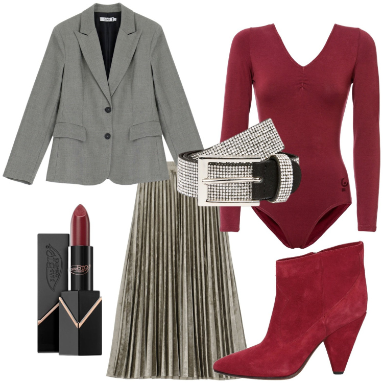 Outfit donna - Il body sfizioso. Stile Chic per Serata fuori. Abbinamento con stivaletti, rossetti, blazer, body, gonne longuette, cinture.