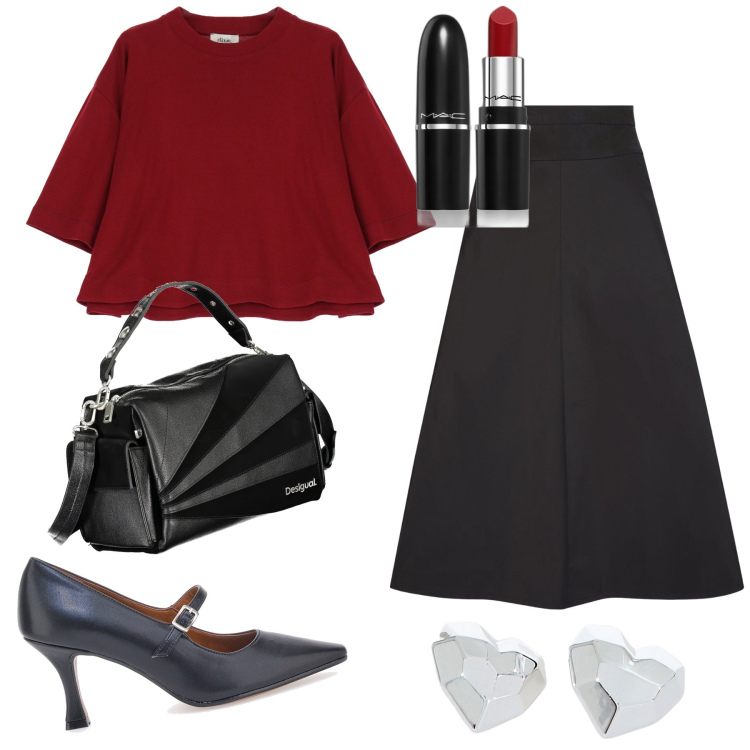 Outfit donna - L aperitivo della domenica. Stile Bon Ton per Serata fuori. Abbinamento con rossetti, maglieria, orecchini, décolleté, gonne, borse a spalla.