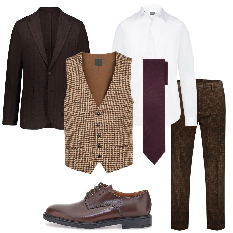 Outfit uomo - Cerimonia a dicembre. Stile Business/Elegante per Cerimonia. Abbinamento con pantaloni, cravatte, giacche, gilet, camicie, scarpe stringate.