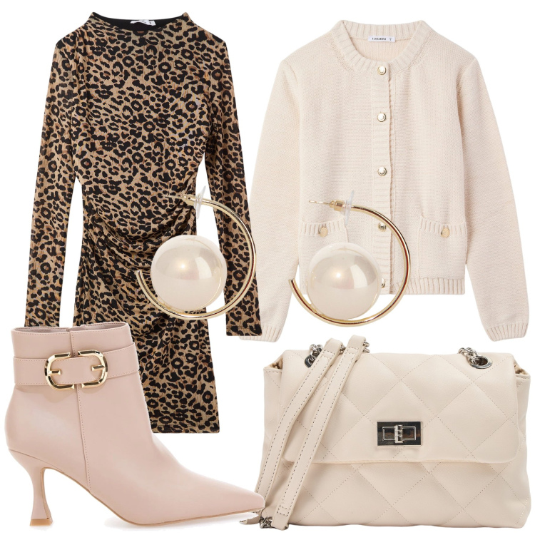 Outfit donna - Total look #2012789. Stile Sexy per Serata fuori. Abbinamento con vestiti lunghi, borse a spalla, cardigans, orecchini, stivaletti.