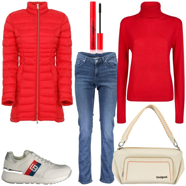 Outfit donna - Basic low cost. Stile Basic per Tutti i giorni. Abbinamento con mascara, piumini, maglieria, sneakers, jeans, borse a spalla.