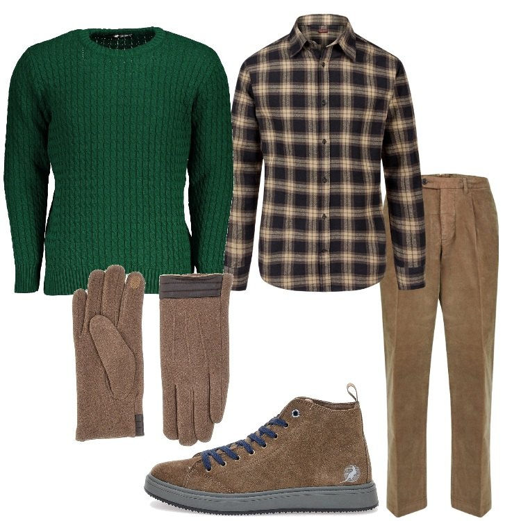 Outfit uomo - Vetrina natalizia. Stile Casual per Tutti i giorni. Abbinamento con pantaloni, sneakers, guanti, camicie, maglieria.
