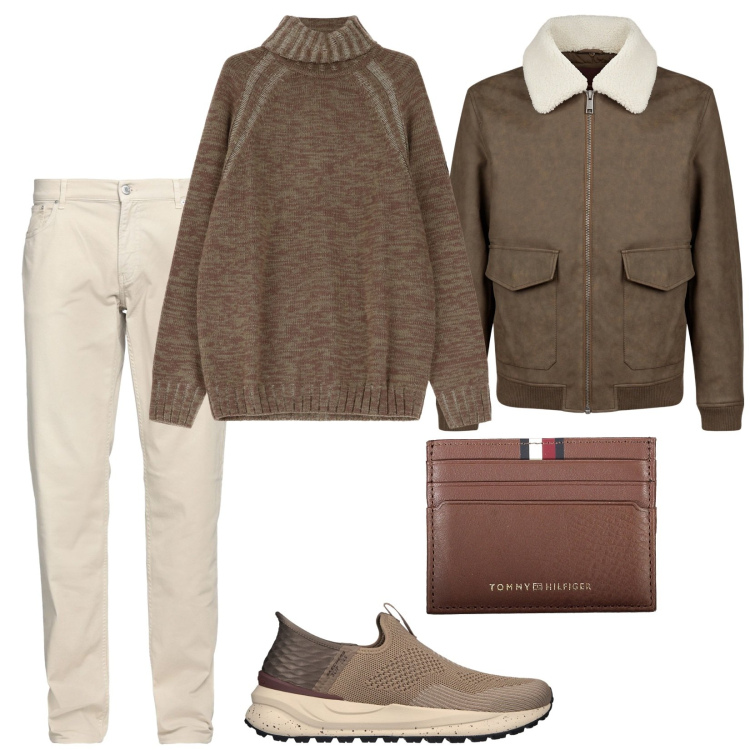 Outfit uomo - In centro per lo shopping. Stile Casual per Tutti i giorni. Abbinamento con pantaloni, maglieria, sneakers, giacche, portafogli.