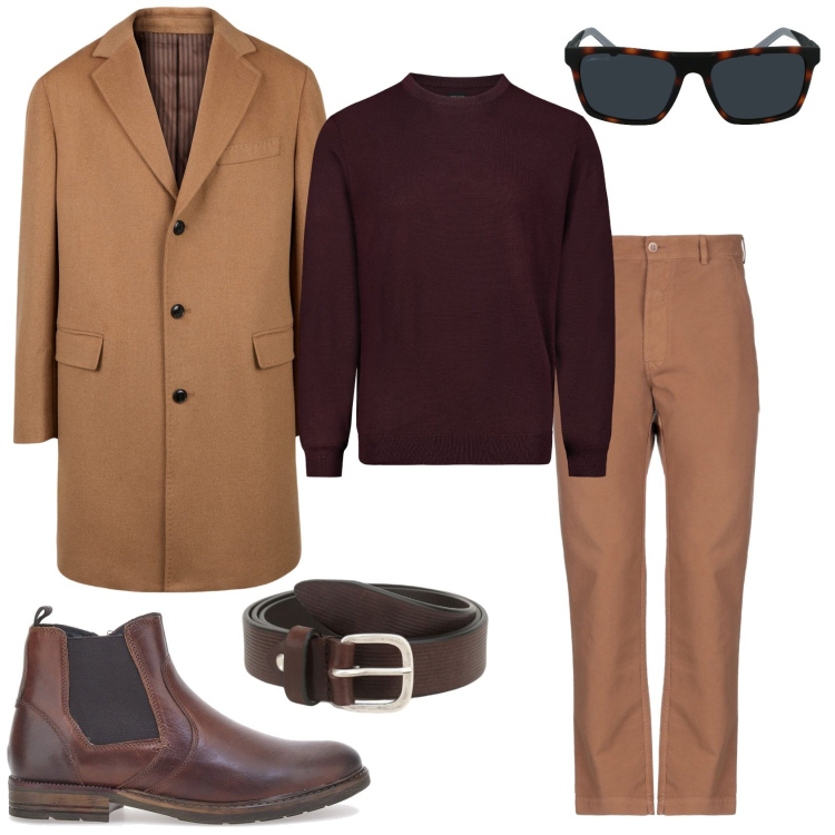 Outfit uomo - Il mio modo di essere. Stile Trendy per Tutti i giorni. Abbinamento con pantaloni, cinture, stivali e stivaletti, cappotti, maglieria, occhiali da sole.