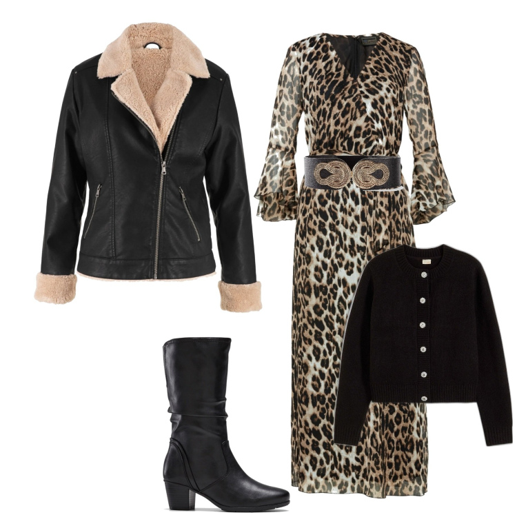 Outfit donna - Total look #2012890. Stile Glamour per Serata fuori. Abbinamento con vestiti lunghi, blazer, stivali, cardigans, cinture.