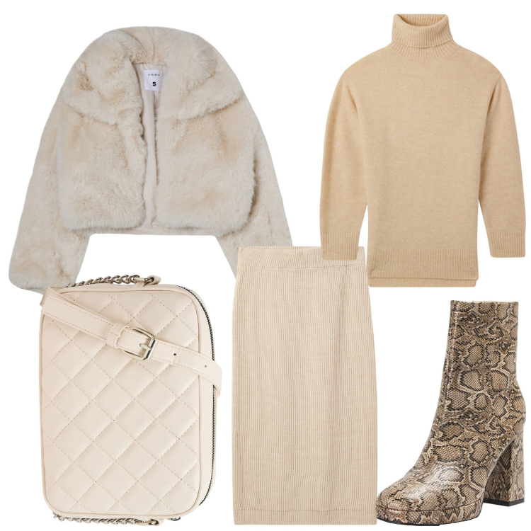 Outfit donna - Animalier. Stile Casual chic per Serata fuori. Abbinamento con blazer, gonne lunghe, stivaletti, borse a tracolla, maglieria.
