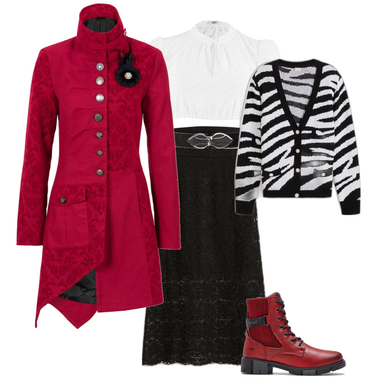 Outfit donna - Total look #2012915. Stile Rock per Serata fuori. Abbinamento con camicie, cinture, gonne longuette, cappotti, cardigans, stivaletti.