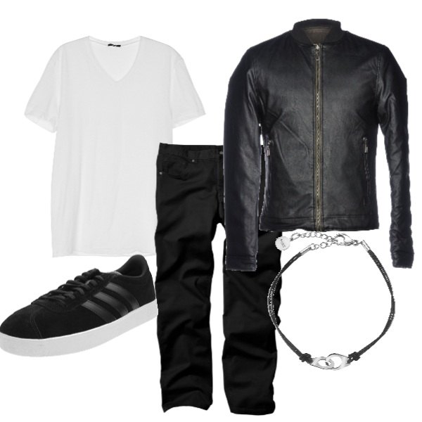 Outfit uomo - Biker Rock #391. Stile Biker Rock per Tutti i giorni. Abbinamento con pantaloni, bracciale.
