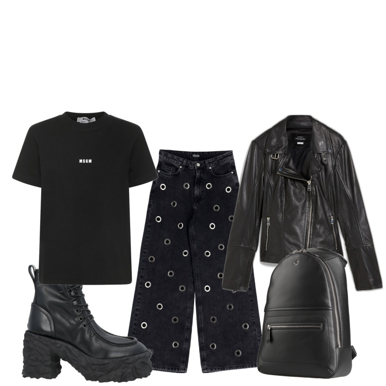 Outfit donna - Anima ribelle. Stile Urban per Tutti i giorni. Abbinamento con blazer, zaini, stivaletti, jeans, t-shirt.