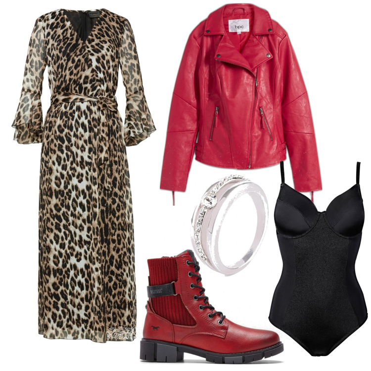 Outfit donna - Bonprix party glam. Stile Glamour per Serata fuori. Abbinamento con vestiti lunghi, anelli, stivaletti, body, blazer.