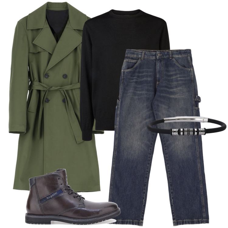 Outfit uomo - Il soprabito. Stile Business/Elegante per Serata speciale. Abbinamento con braccialetti, cappotti, jeans, stivali e stivaletti, maglieria.