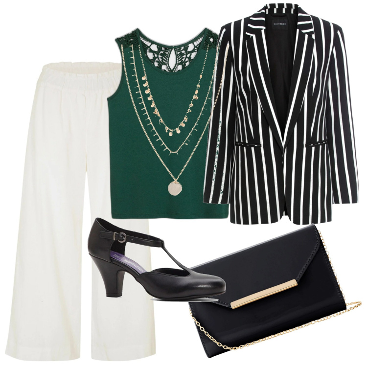 Outfit donna - Bonprix party glam. Stile Glamour per Serata fuori. Abbinamento con top, collane, blazer, pantaloni culotte, décolleté, pochette.