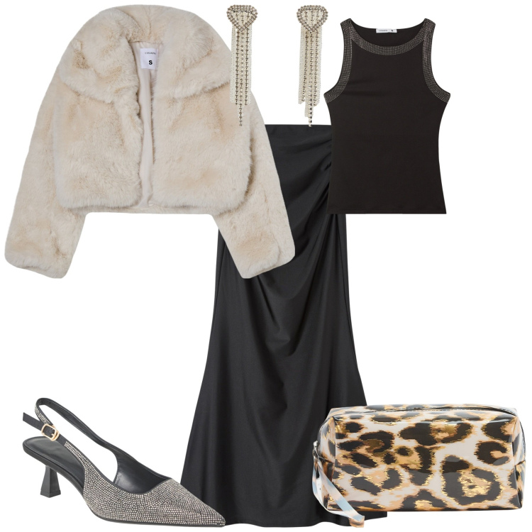 Outfit donna - Total look #2012990. Stile Chic per Serata fuori. Abbinamento con gonne lunghe, valigie, orecchini, blazer, canottiere, décolleté.