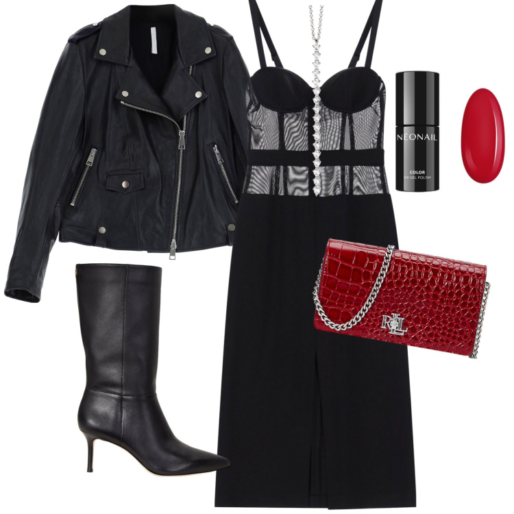 Outfit donna - Lady in black. Stile Chic per Serata fuori. Abbinamento con smalti, ciondoli, vestiti midi/longuette, giacche, stivali, borse a mano.