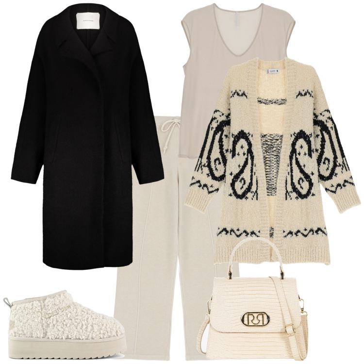 Outfit donna - Total look #2013035. Stile Casual chic per Tutti i giorni. Abbinamento con borse a mano, cardigans, pantaloni, top, cappotti, stivaletti.