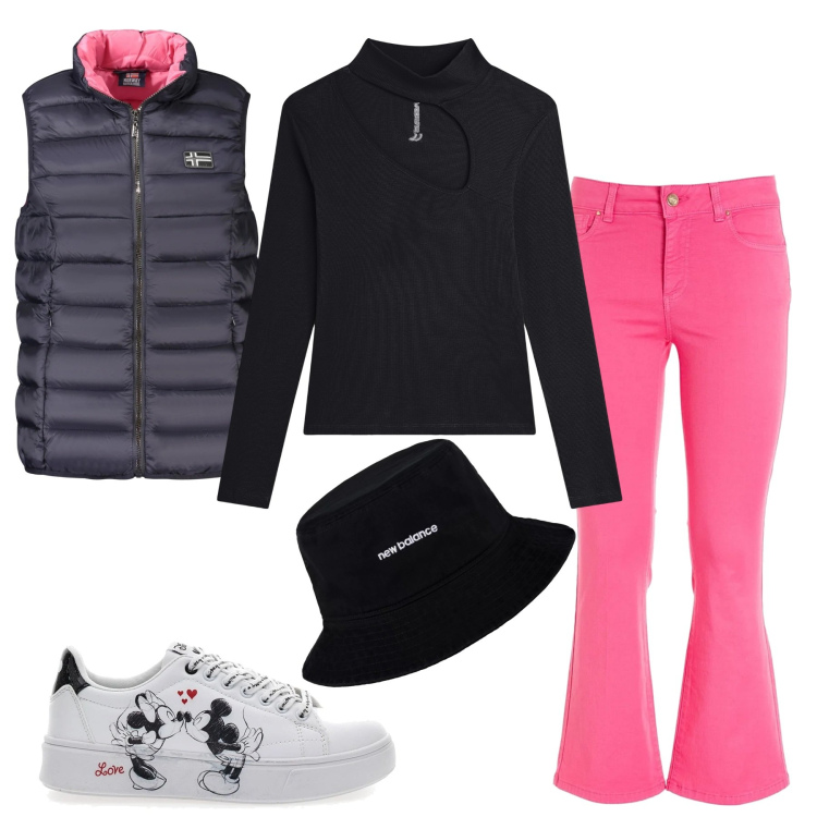 Outfit donna - Sporty chic. Stile Sporty chic per Tutti i giorni. Abbinamento con cappelli, jeans, maglieria, sneakers, blazer.