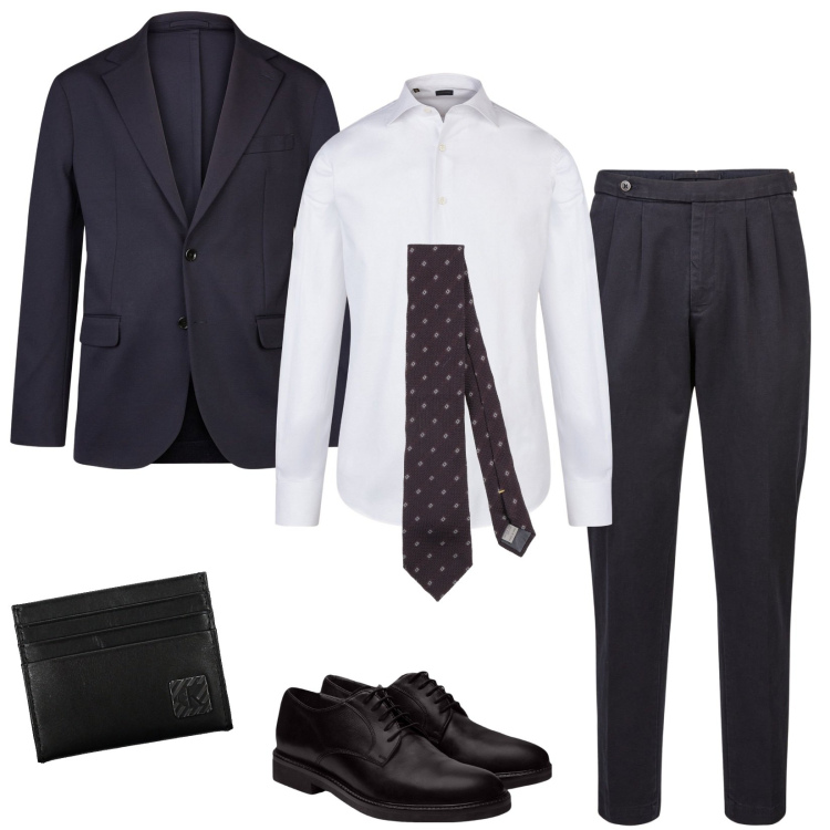 Outfit uomo - Matrimonio stile classico. Stile Business/Elegante per Cerimonia. Abbinamento con cravatte, scarpe stringate, giacche, camicie, portafogli, pantaloni.