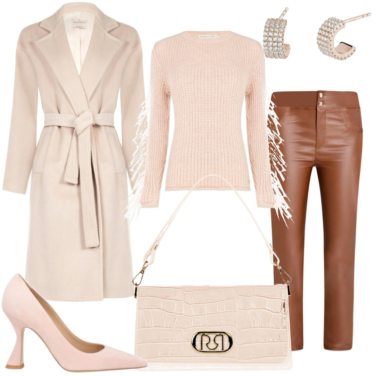 Outfit donna - La serata a casa di amici. Stile Glamour per Serata fuori. Abbinamento con décolleté, orecchini, maglieria, pantaloni, cappotti, borse a tracolla.