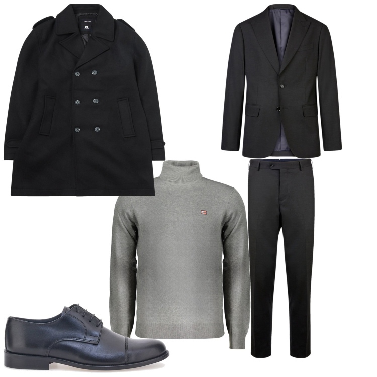 Outfit uomo - Eleganza. Stile Business/Elegante per Serata speciale. Abbinamento con cappotti, abiti, scarpe stringate, maglieria.