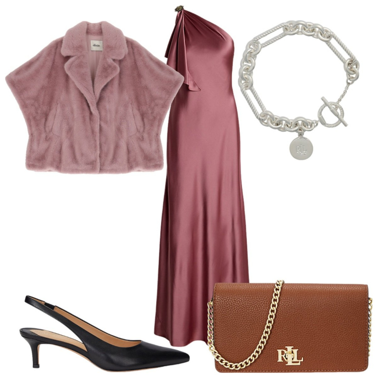 Outfit donna - Romantica eleganza. Stile Romantica per Cerimonia. Abbinamento con blazer, braccialetti, vestiti asimmetrici, décolleté, borse a mano.