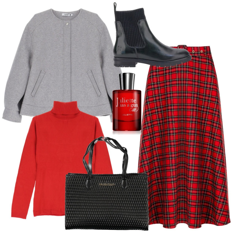 Outfit donna - Cosy Christmas Style. Stile Bon Ton per Tutti i giorni. Abbinamento con profumi, gonne longuette, maglieria, bomber, stivaletti, borse a spalla.