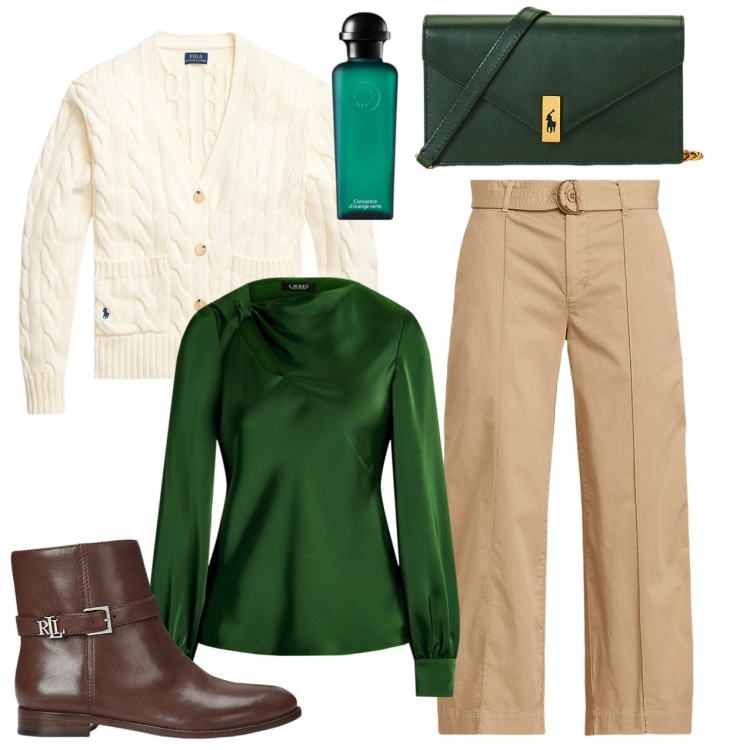Outfit donna - Cosy Christmas Style. Stile Bon Ton per Tutti i giorni. Abbinamento con profumi, camicie, pantaloni, clutch, stivaletti, cardigans.