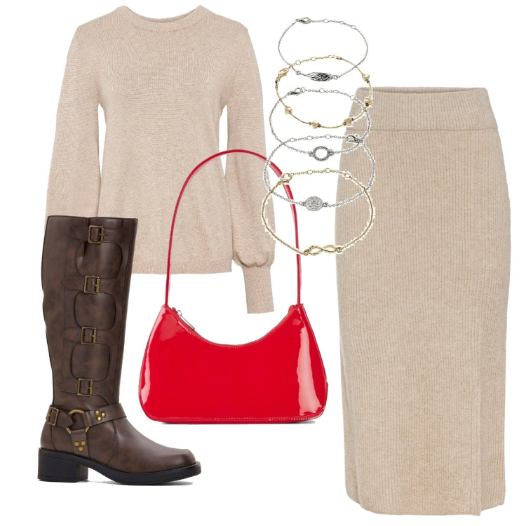 Outfit donna - bonprix - Party Glam. Stile Chic per Tutti i giorni. Abbinamento con maglieria, braccialetti con ciondoli, gonne, stivali, borse a mano.
