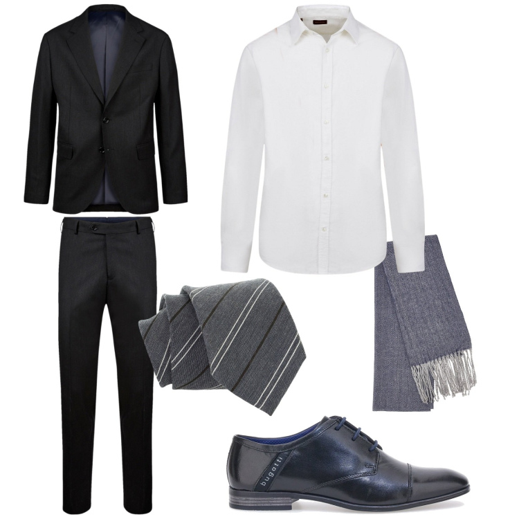 Outfit uomo - Total look #2013486. Stile Business/Elegante per Cerimonia. Abbinamento con cravatte, sciarpe, camicie, scarpe stringate, abiti.