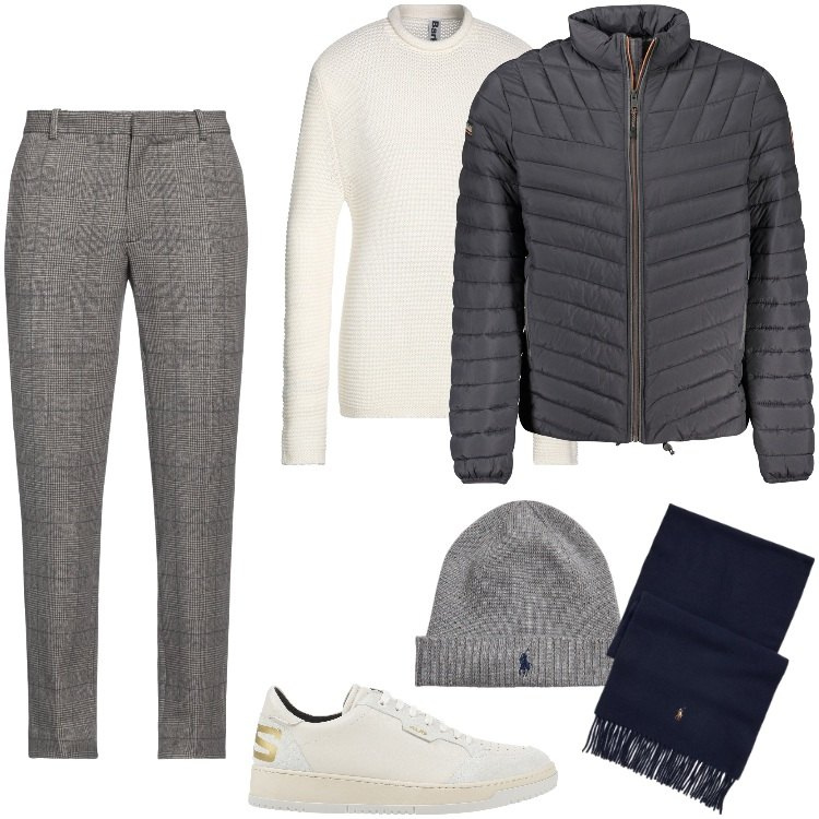 Outfit uomo - Total look #2013702. Stile Casual per Tutti i giorni. Abbinamento con pantaloni, pullovers, sneakers, berretti, sciarpe, giacche.