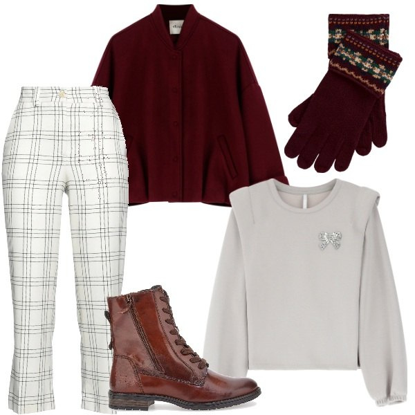 Outfit donna - In citta\'. Stile Urban per Tutti i giorni. Abbinamento con pantaloni, felpe, guanti, bomber, anfibi.