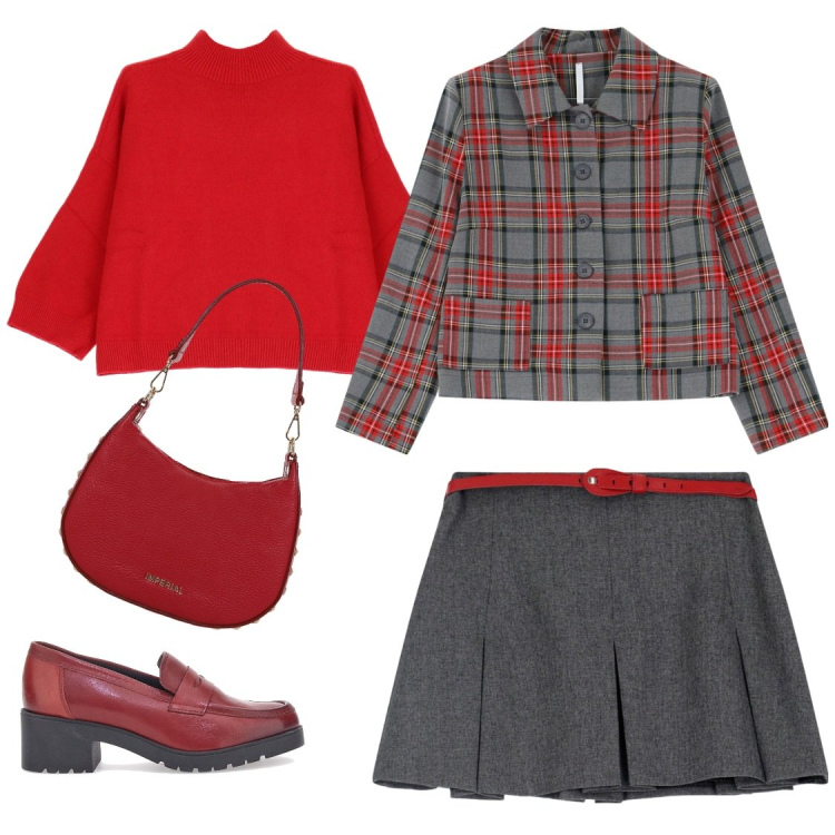 Outfit donna - Tombolata. Stile Chic per Serata fuori. Abbinamento con pullovers, minigonne, blazer, borse a spalla, mocassini.