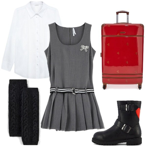 Outfit donna - Cosa metto in valigia?. Stile Trendy per Tutti i giorni. Abbinamento con calzini, vestiti corti, stivaletti, valigie, camicie.
