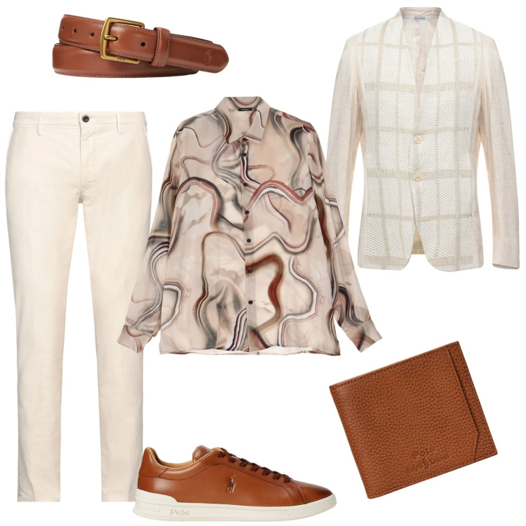 Outfit uomo - Informale con eleganza. Stile Trendy per Serata speciale. Abbinamento con giacche, pantaloni chino, camicie, cinture, sneakers, portafogli.