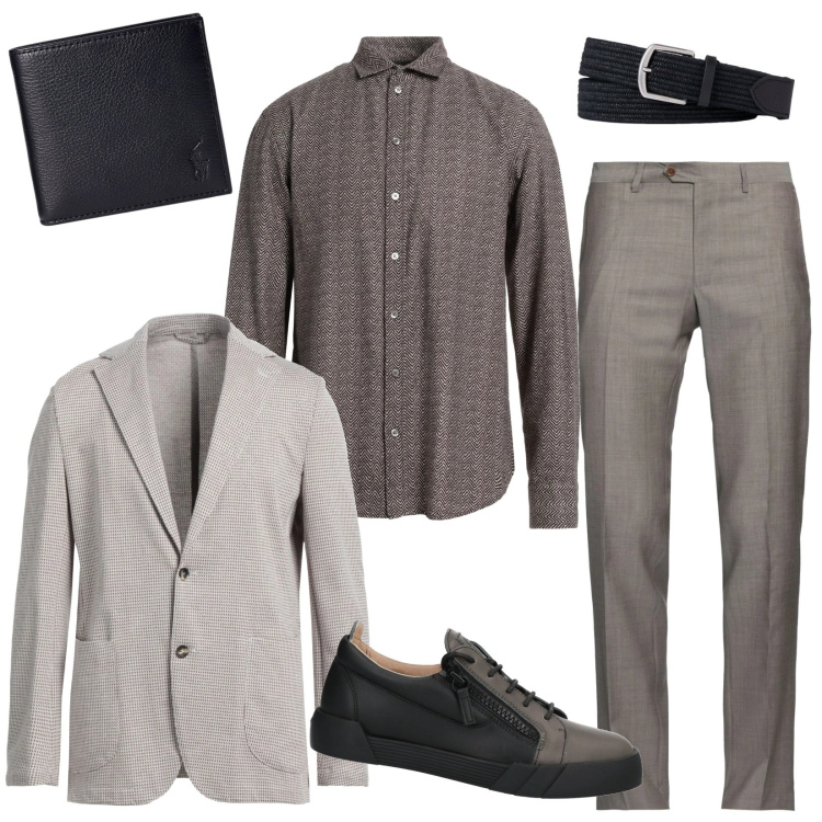 Outfit uomo - Informale con eleganza. Stile Trendy per Serata speciale. Abbinamento con giacche, camicie, pantaloni, sneakers, portafogli, cinture.