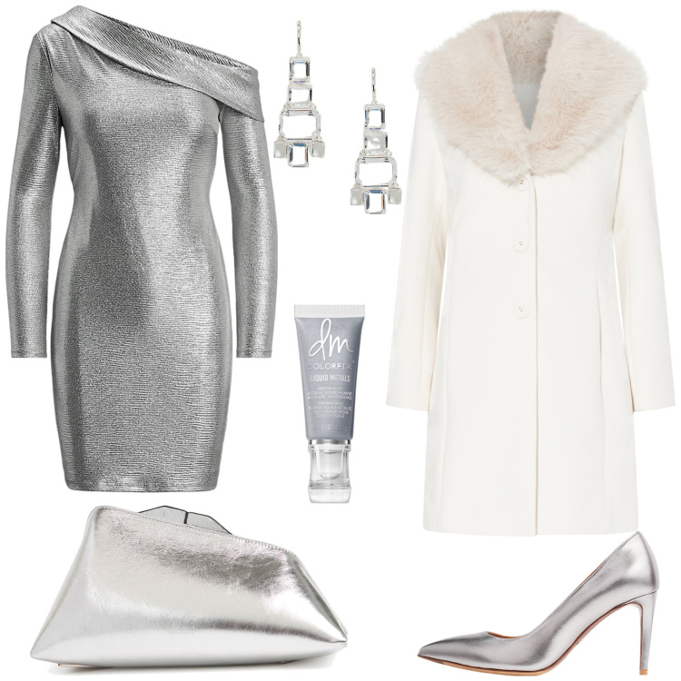 Outfit donna - Dicembre d\'argento - @susystyle. Stile Glamour per Serata fuori. Abbinamento con ombretti, cappotti, décolleté, vestiti, orecchini, pochette.