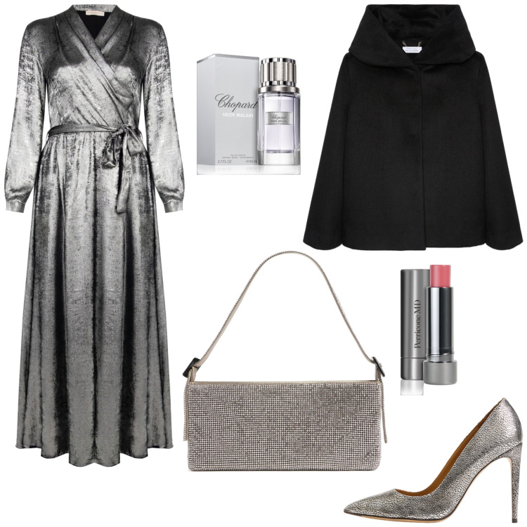 Outfit donna - Dicembre d\'argento - @susystyle. Stile Glamour per Serata fuori. Abbinamento con blush, profumi, vestiti lunghi, décolleté, cappe, borse a spalla.