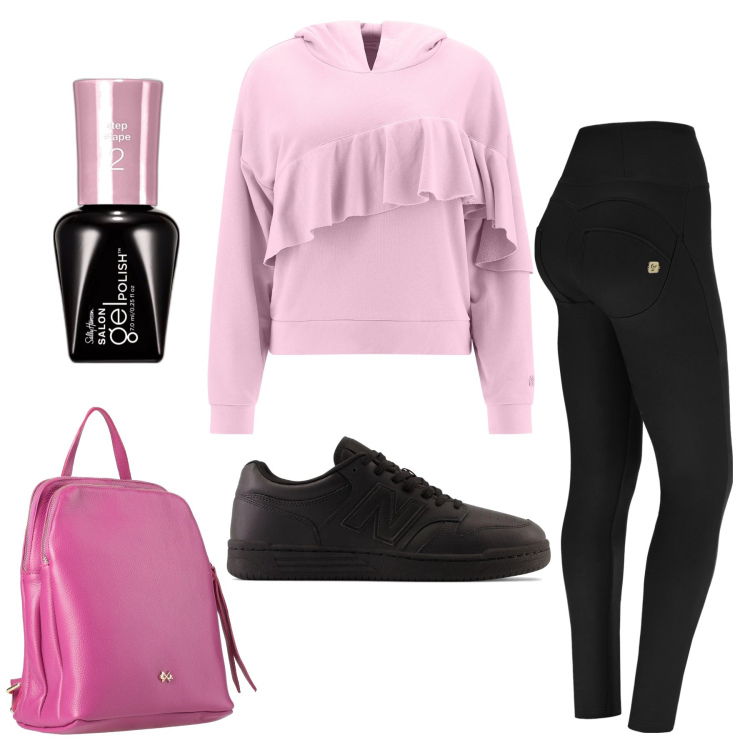 Outfit donna - Romantica. Stile Romantica per Sport. Abbinamento con zaini, smalti, sneakers, pantaloni skinny, felpe con cappuccio.
