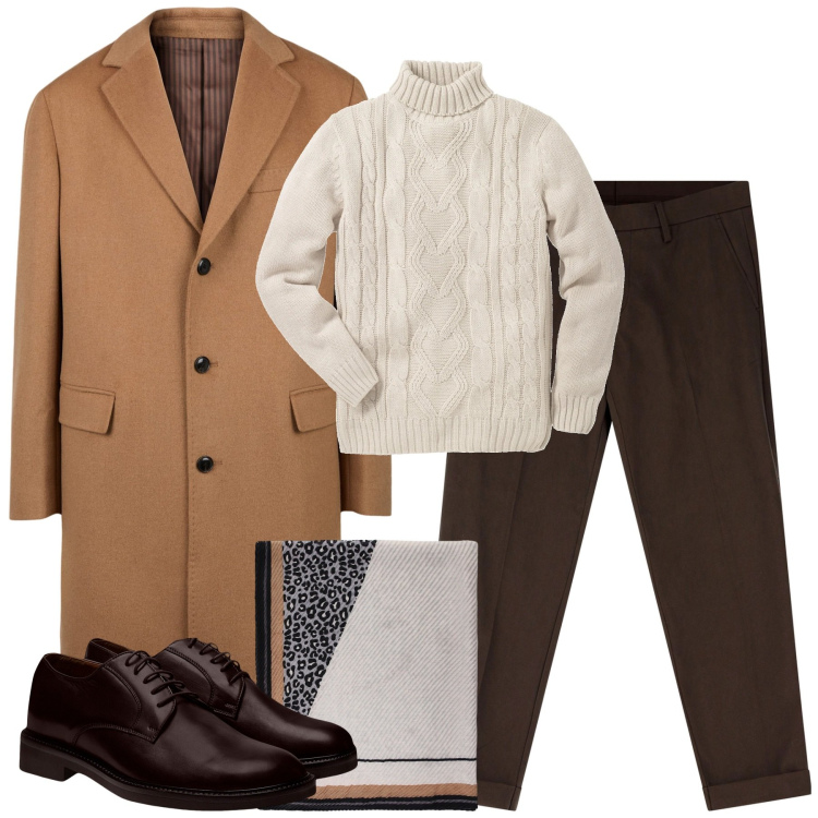Outfit uomo - Total look #2013963. Stile Urban per Tutti i giorni. Abbinamento con maglieria, pantaloni chino, sciarpe e foulard, cappotti, scarpe stringate.