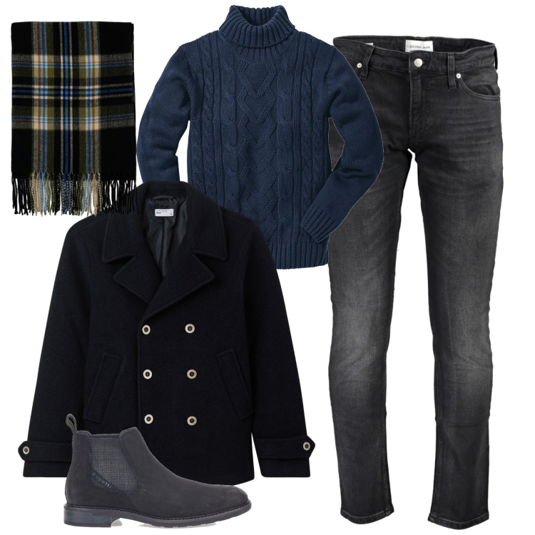 Outfit uomo - Il maglione lavorato. Stile Casual per Tutti i giorni. Abbinamento con maglieria, cappotti, sciarpe, stivali e stivaletti, jeans slim fit.